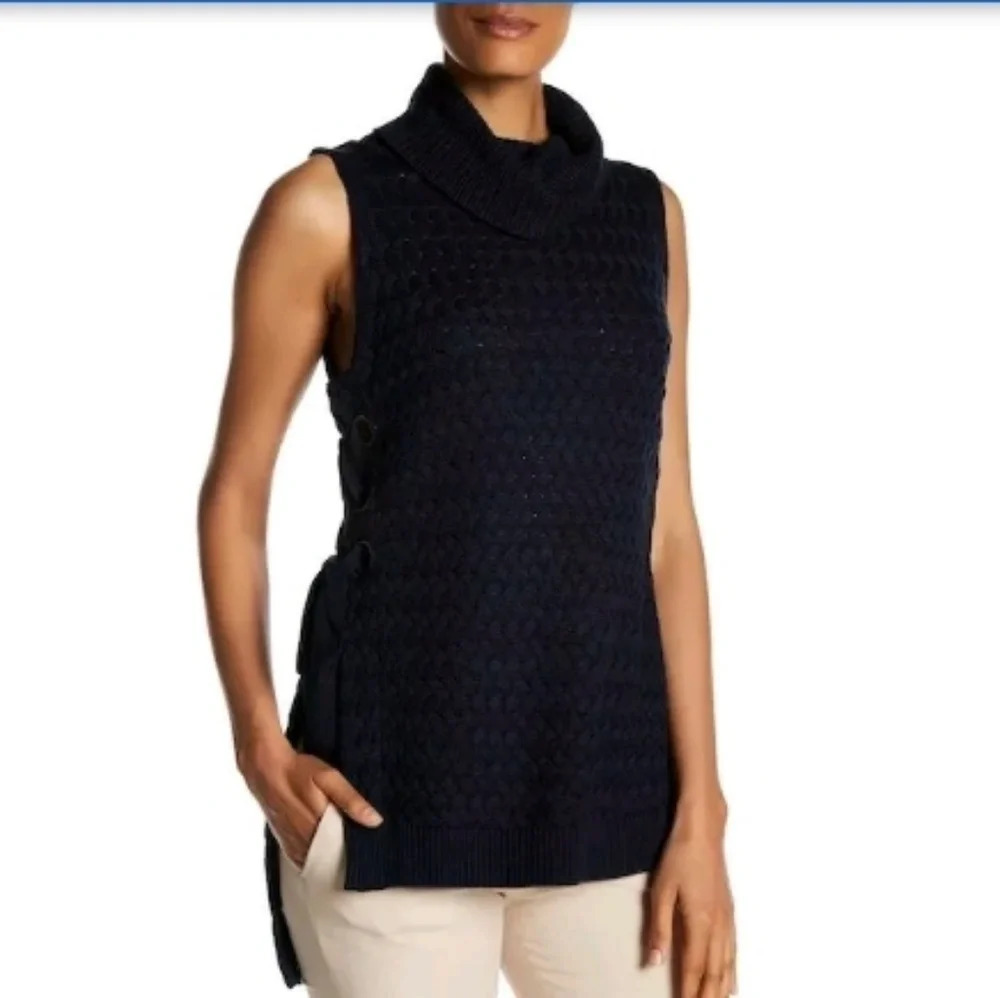 Parker Lace Up Tie Side Sweater Tunic Tank Black M